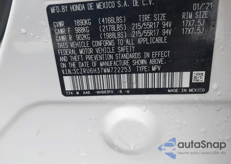 2021 Honda Hr-V Awd Lx z USA, uszkodzony, nr VIN 3CZRU6H37MM722253